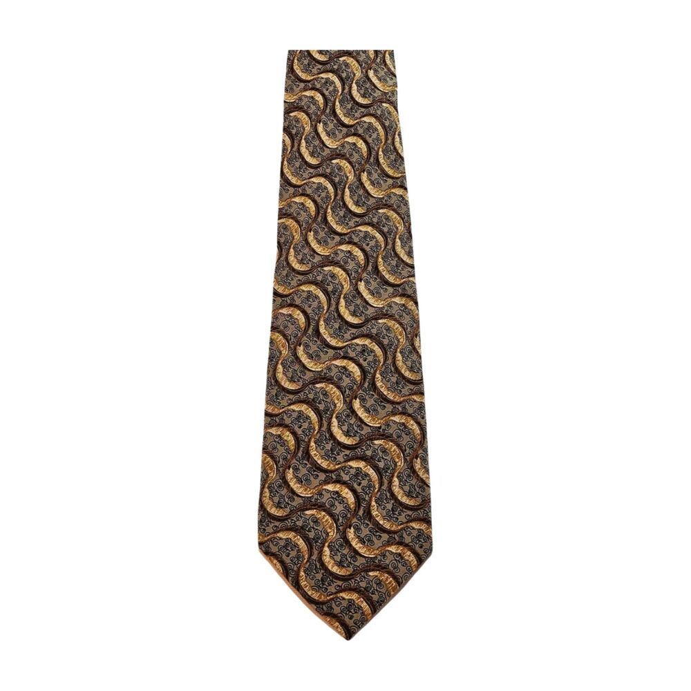 J. Z Richards Men Neck Tie Brown Multicolor 100% Silk Vintage Long 61"L  x 4"W